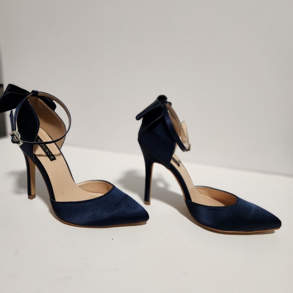 Navy Satin Dress Heels - Picture 3 of 6